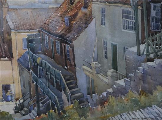 Harry Turner, watercolour, Whitby old town, signed and dated 1945, 32 x 42cm